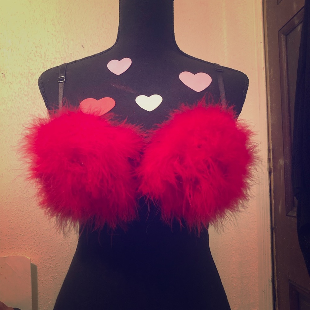Sexy furry red and black bra